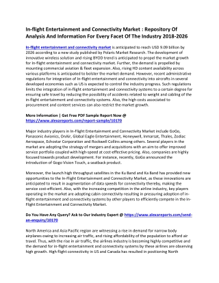 In-flight Entertainment and Connectivity Market : Repository Of Analysis And Information For Every Facet Of The Industry