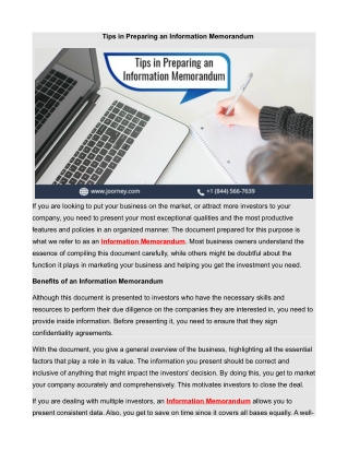 Tips in Preparing an Information Memorandum