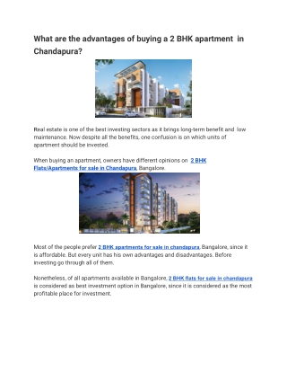 What are the advantages of buying a 2 BHK apartment in Chandapura?