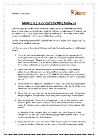 Making Big Bucks with Betting Malaysia