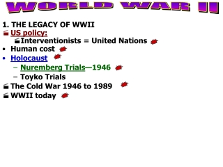 1. THE LEGACY OF WWII US policy: Interventionists = United Nations Human cost Holocaust