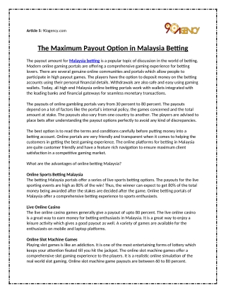 The Maximum Payout Option in Malaysia Betting