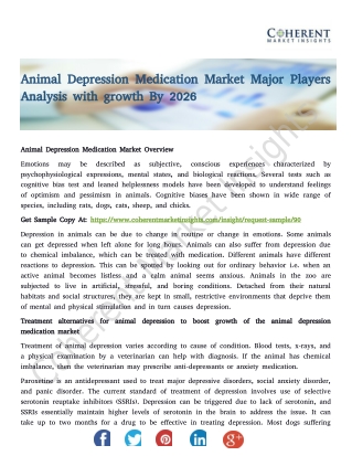 Animal Depression Medication Market Major Players Analysis with growth By 2026