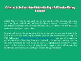 Criteria’s to Be Considered Before Finding a Full Service Moving Company