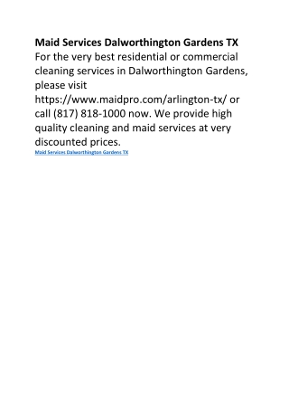 Maid Services Dalworthington Gardens TX