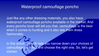 waterproof camouflage poncho