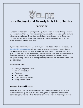 Hire Professional Beverly Hills Limo Service Provider