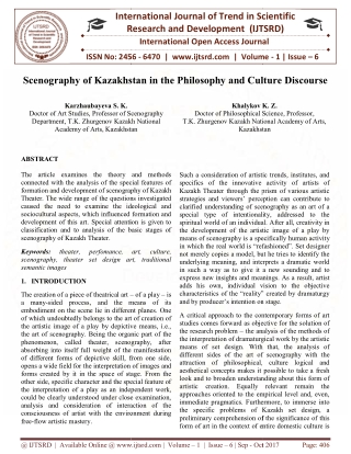 Scenography of Kazakhstan in the Philosophy and Culture Discourse
