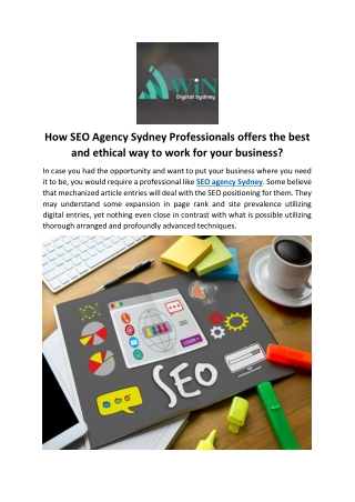 How SEO Agency Sydney Professionals offers the best and ethical way to work for your business?