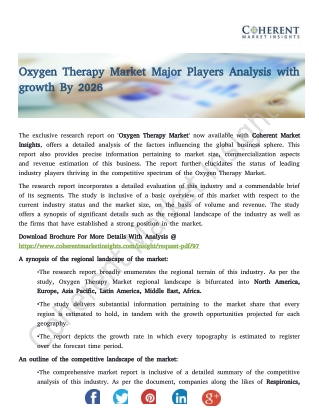 Oxygen Therapy Market Major Players Analysis with growth By 2026