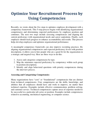 Optimize Your Recruitment Process by Using Competencies