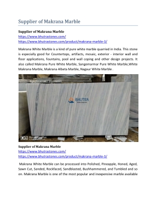 Supplier of Makrana Marble