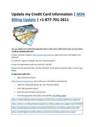 Update my Credit Card Information | MSN Billing Update | 1-877-701-2611