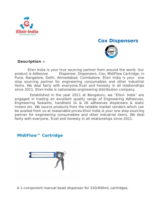 Elixir India |Adhesive Dispensers | Dispensers | Cox | Manufacturer | Dealer | MidiFlow Cartridge