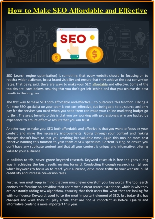 How to Make SEO Affordable and Effective