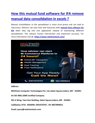 How this mutual fund software for IFA remove manual data consolidation in excels ?