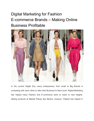 Digital Marketing for Fashion Ecommerce Brands – Making Online Business Profitable