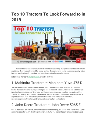 Top 10 Tractors To Look Forward to in 2019
