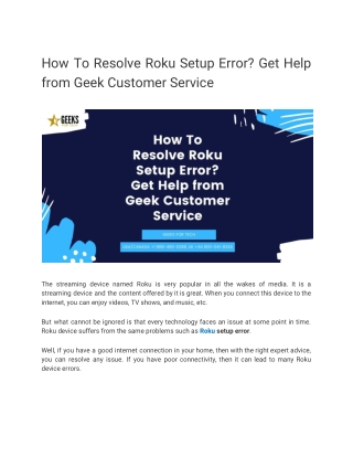 Resolve Roku Setup Error | Geek Customer Service
