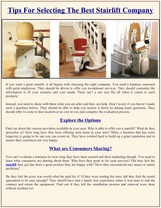 Tips For Selecting The Best Stairlift Company