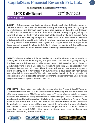 Daily Mcx Report 22 Oct 2019