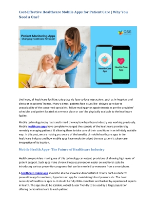 Cost-Effective Healthcare Mobile Apps for Patient Care | Why You Need a One?