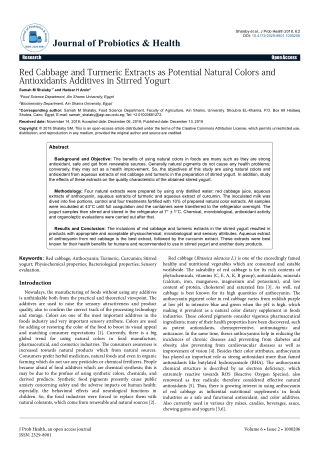 Red Cabbage and Turmeric Extracts as Potential Natural Colors and Antioxidants Additives in Stirred Yogurt