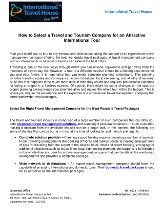 How to Select a Travel and Tourism Company for an Attractive International Tour