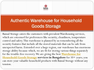 Authentic Warehouse for Household Goods Storage