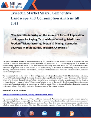 Triacetin Market Share, Competitive Landscape and Consumption Analysis till 2022