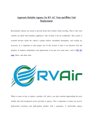 Approach Reliable Agency for RV AC Vent and Filter Unit Replacement
