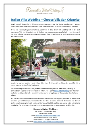 Italian Villa Wedding – Choose Villa San Crispolto