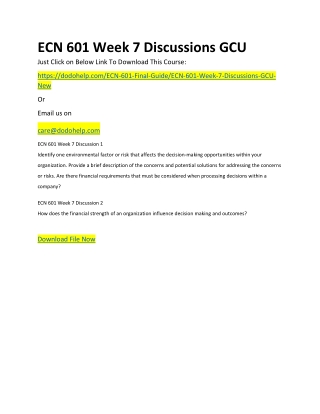 ECN 601 Week 7 Discussions GCU