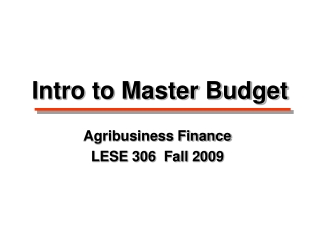 Intro to Master Budget