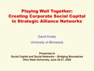 Playing Well Together: Creating Corporate Social Capital in Strategic Alliance Networks