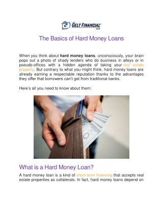 The Basics of Hard Money Loans