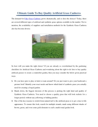 Ultimate Guide To Buy Quality Artificial Grass Canberra