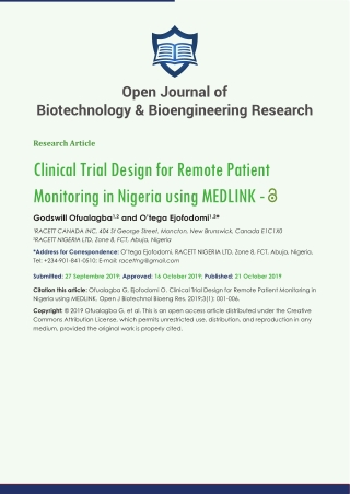 Open Journal of Biotechnology & Bioengineering Research