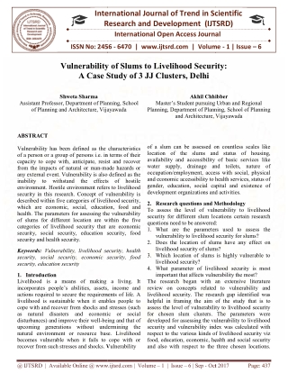 Vulnerability of Slums to Livelihood Security A Case Study of 3 JJ Clusters, Delhi