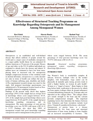 Effectiveness of Structured Teaching Programme on Knowledge Regarding Osteoporosis and its management among Menopausal W