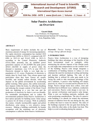 Solar Passive Architecture an Overview