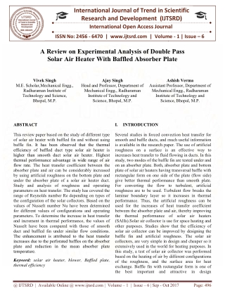 A Review on Experimental Analysis of Double Pass Solar Air Heater With Baffled Absorber Plate