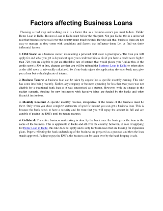 Factors affecting Business Loans