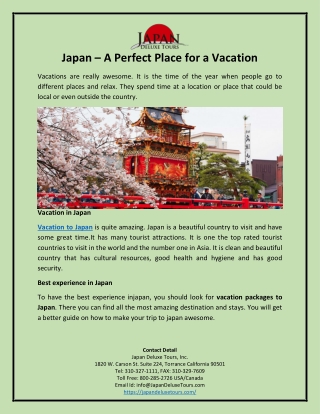 Japan – A Perfect Place for a Vacation