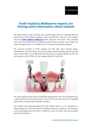Teeth implants Melbourne experts are sharing some information about implant
