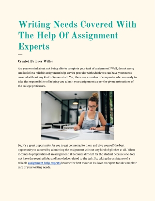 Writing Needs Covered With The Help Of Assignment Experts - idealassignmenthelp.com