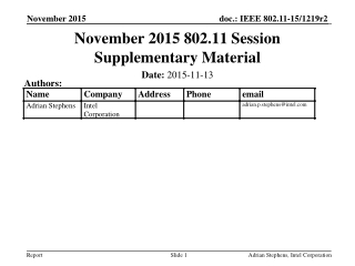 November 2015 802.11 Session Supplementary Material