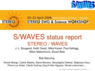 S/WAVES status report STEREO / WAVES