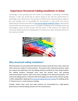 Why every organization need Structured cabling installation in Dubai