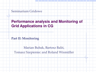 Performance analysis and Monitoring of Grid Applications in CG